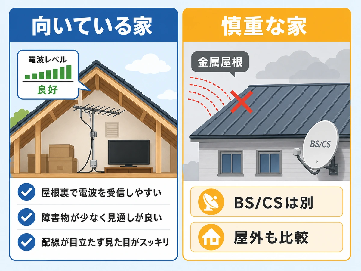 屋根裏アンテナが向く家と慎重に判断する家の比較