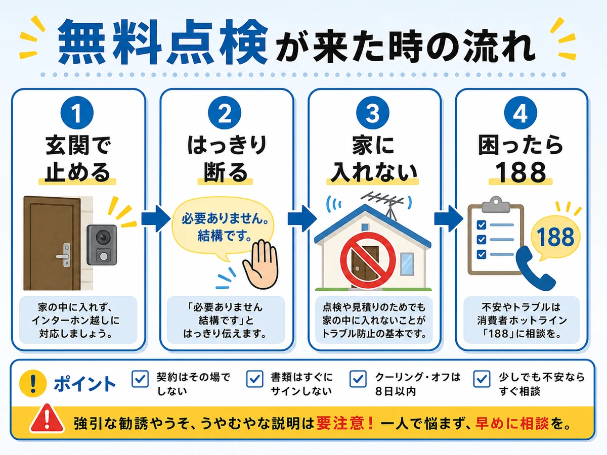 アンテナ無料点検の訪問営業を断る流れを示す図解