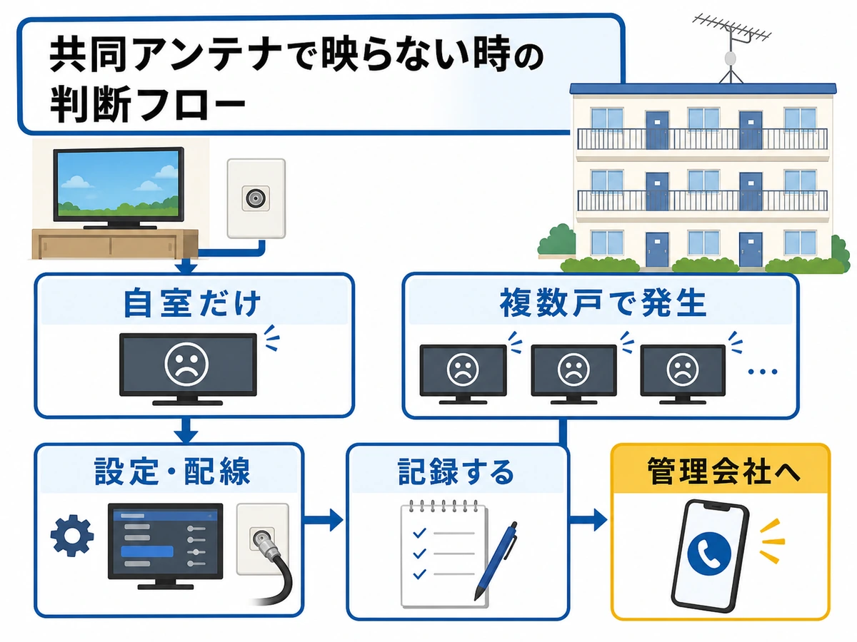 自室だけか複数戸かで管理会社への相談を判断する図解
