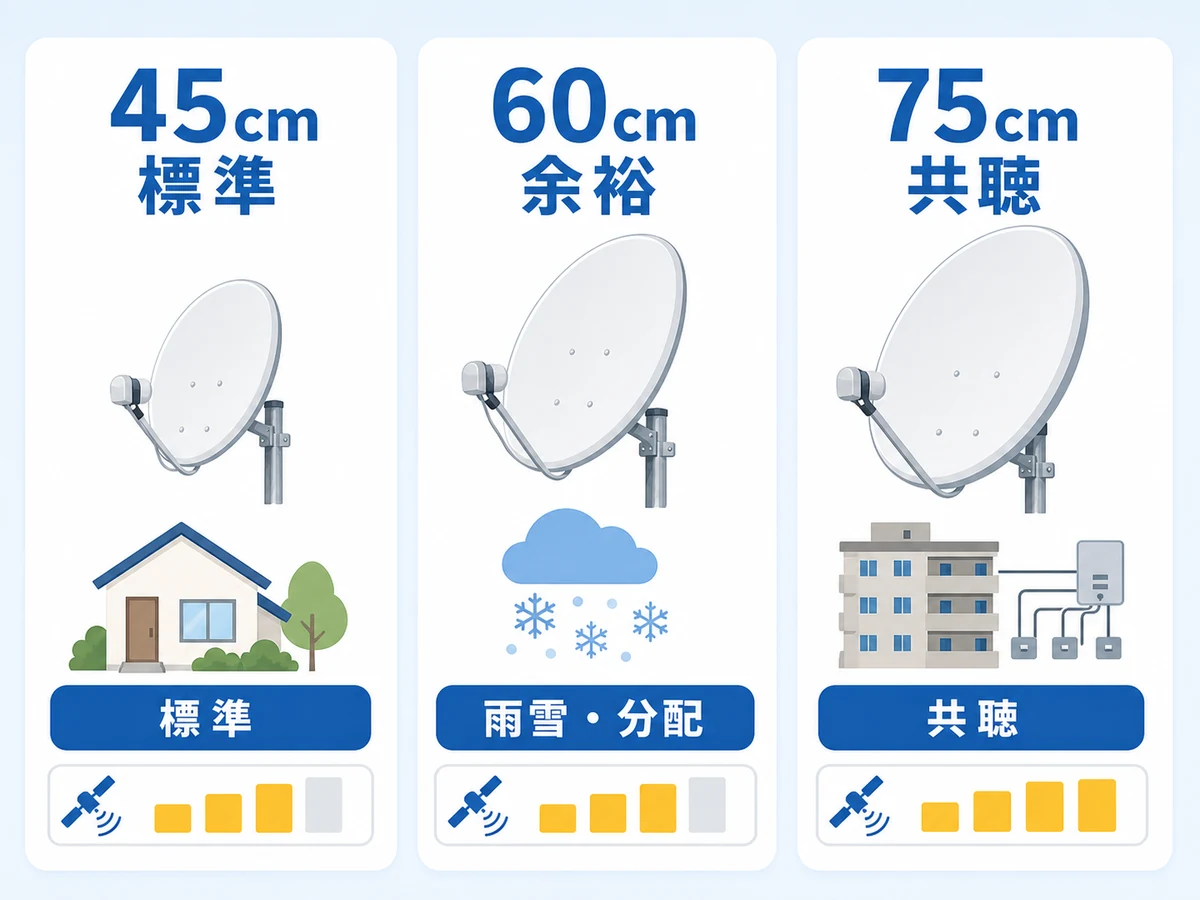 45cm・60cm・75cmのBS/CSアンテナサイズ選びの目安