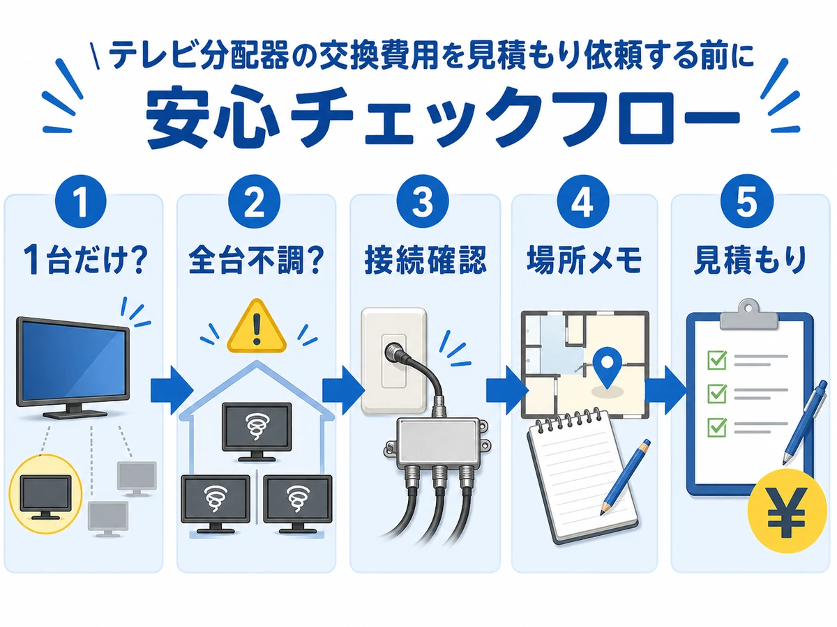 分配器交換の見積もり前に確認する流れを示す図解