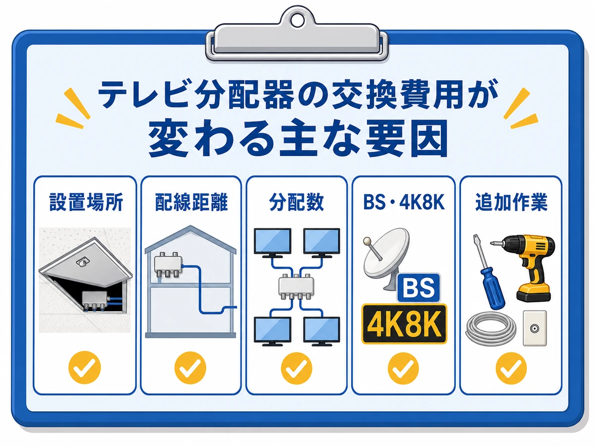 分配器交換費用を左右する要因を示す図解