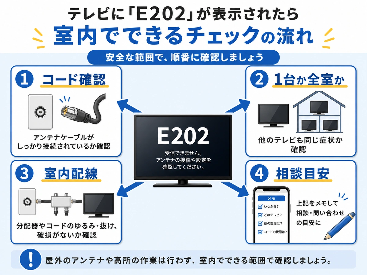 E202が出たときの室内確認順を示すチェックフロー