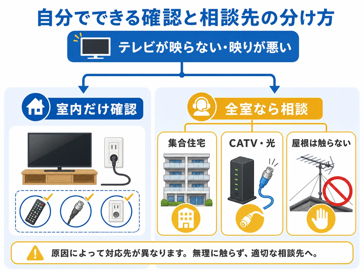 E202で自分で確認できる範囲と相談先を分ける判断図