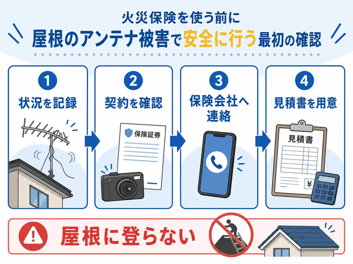 倒れたアンテナ修理で火災保険を申請する前の確認順