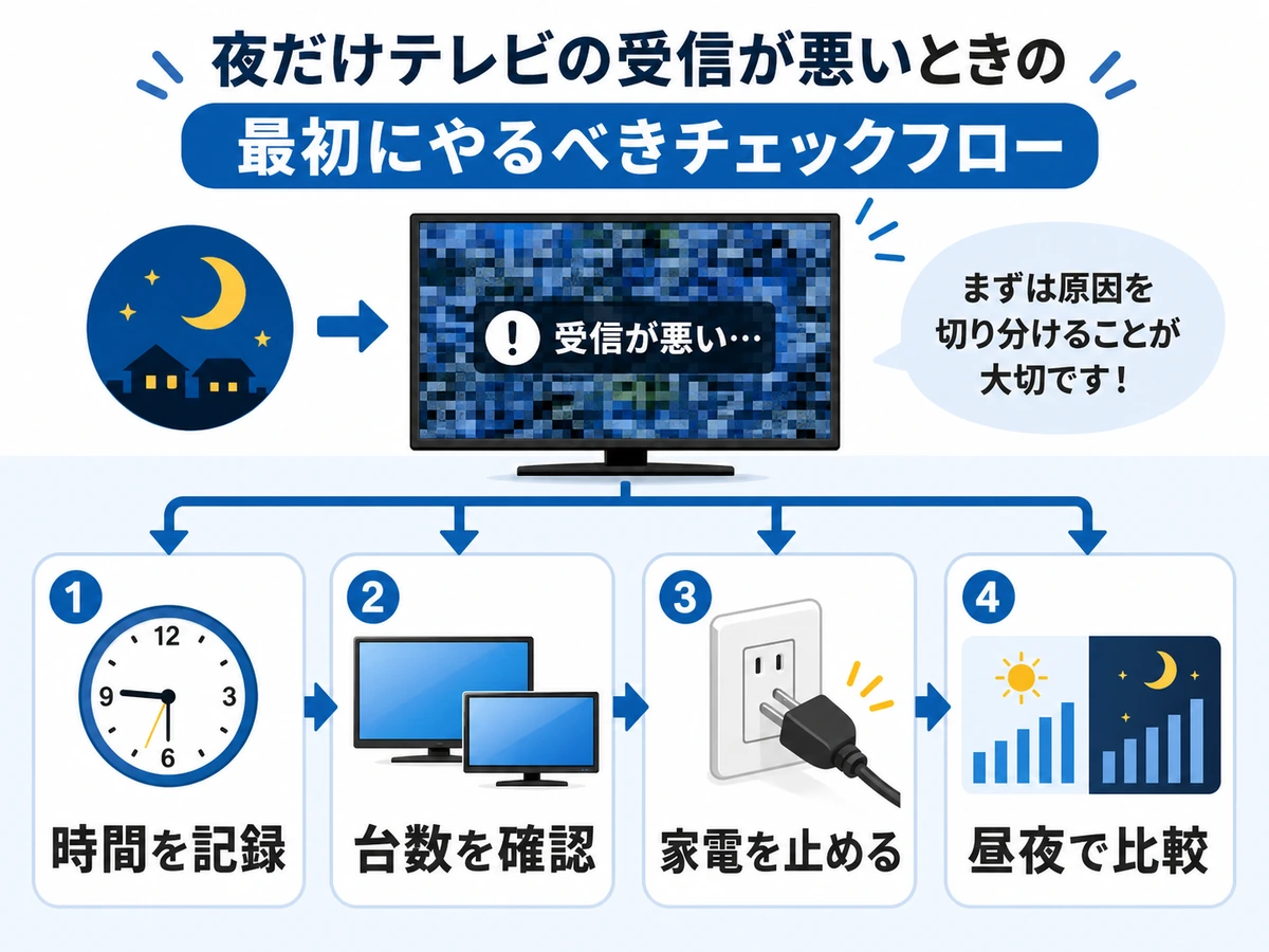 夜だけテレビの受信が悪いときの最初の確認フロー