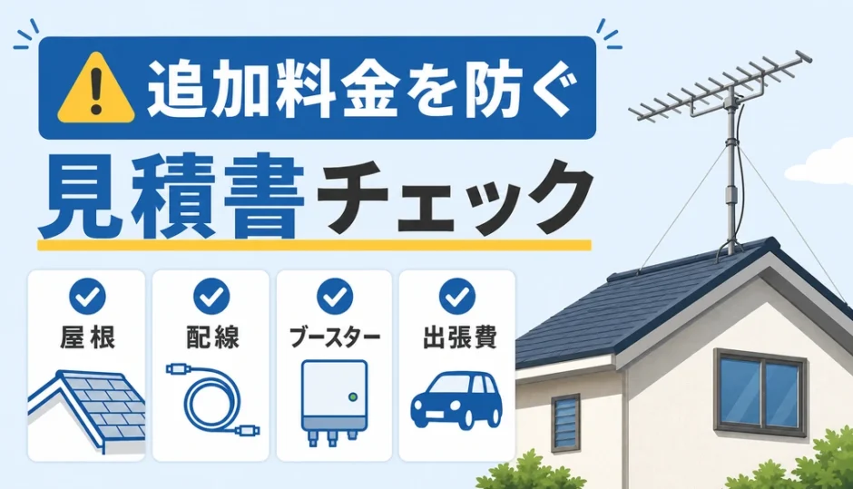 アンテナ工事の追加料金を防ぐために見積書を確認するイメージ
