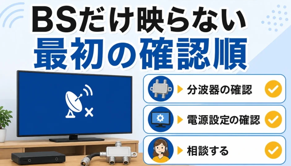 BSだけ映らないときの最初の確認順を示すサムネイル