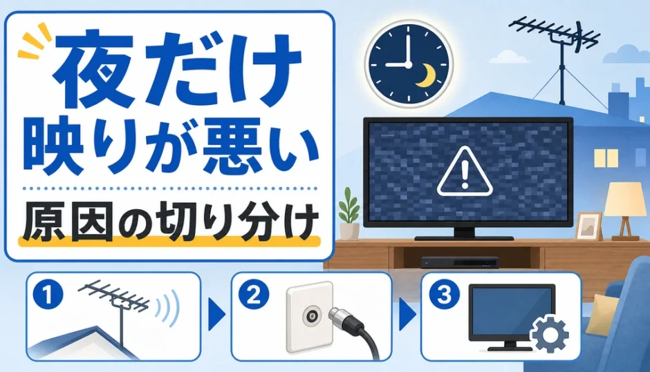 夜だけテレビの映りが悪い原因の切り分けを示すサムネイル