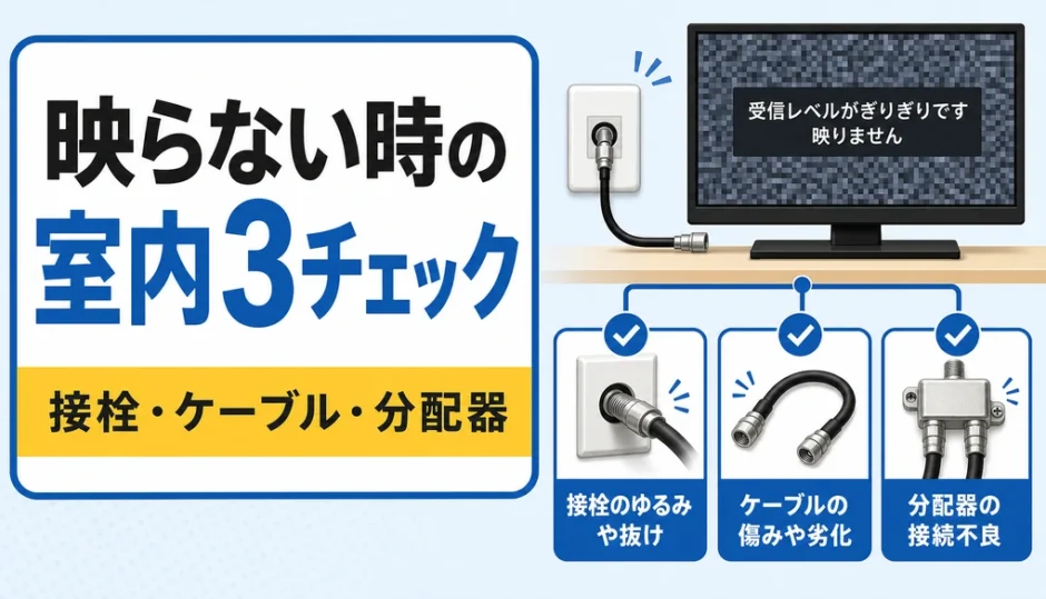 テレビが映らない時に室内で確認する接栓・ケーブル・分配器の3手順