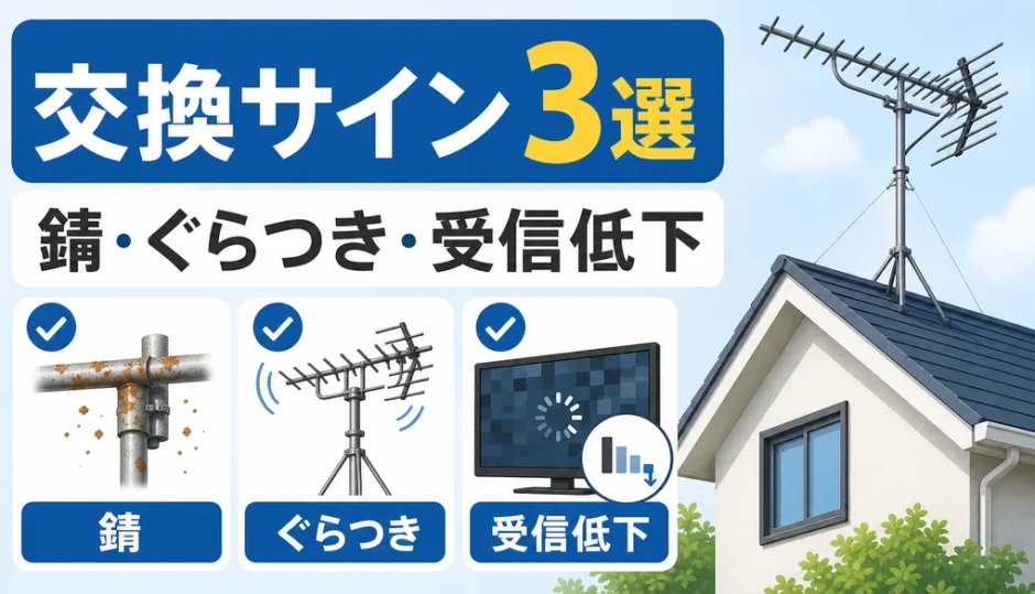 アンテナ交換のサイン3選を示す屋根アンテナの解説画像