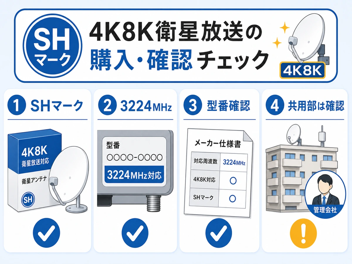 SHマーク、3224MHz、型番、共用部確認の購入前チェックを示す図