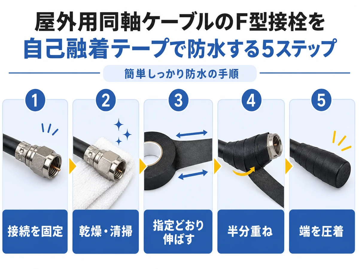 アンテナ接続部へ自己融着テープを巻く5工程
