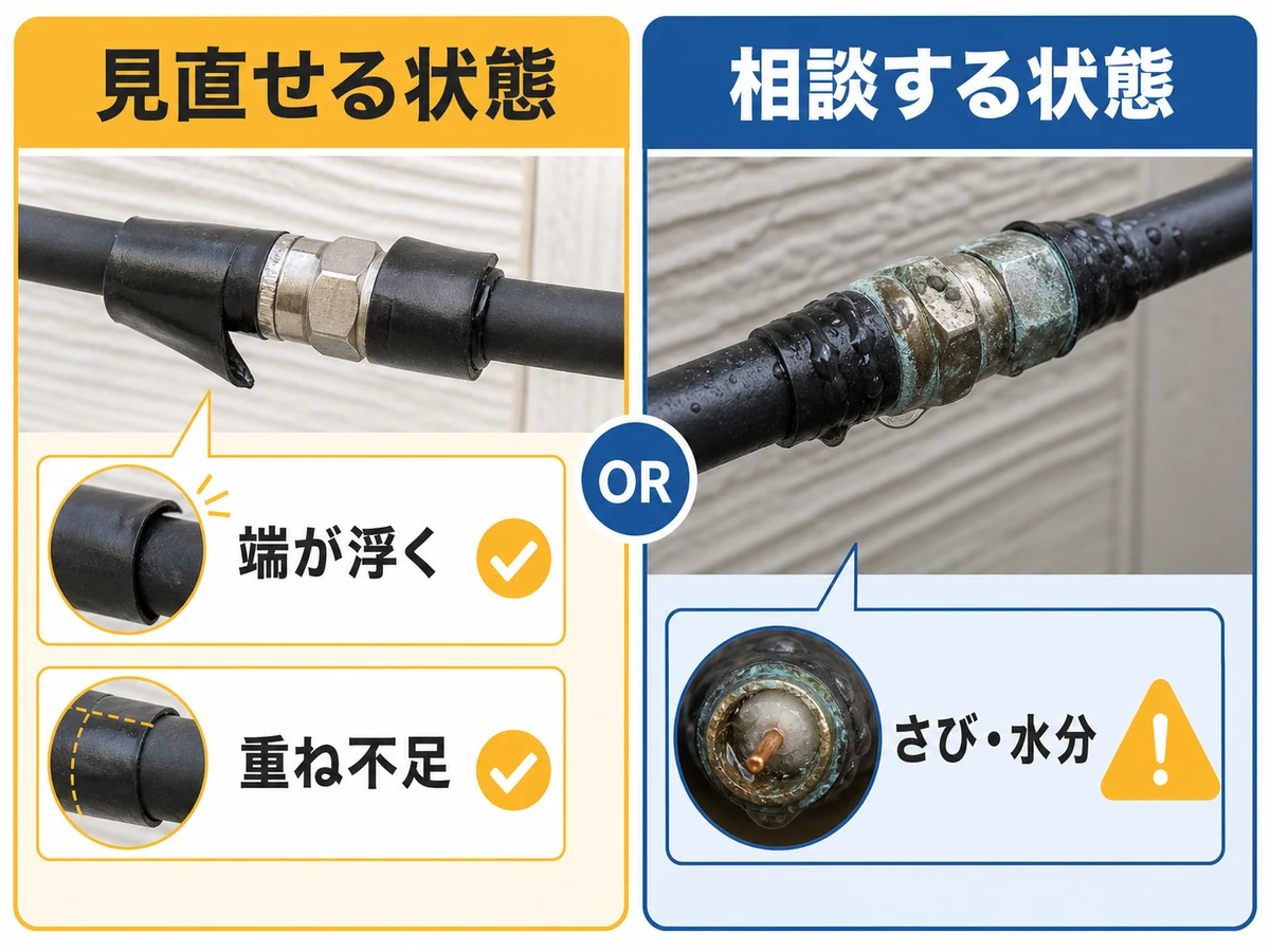 アンテナ接続部で巻き直しを検討できる状態と専門業者へ相談する状態