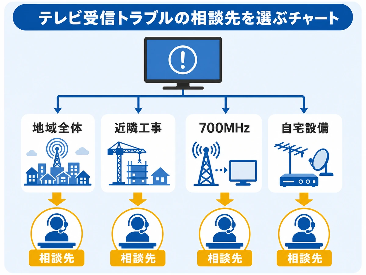 テレビ受信トラブルの相談先を分ける判断チャート