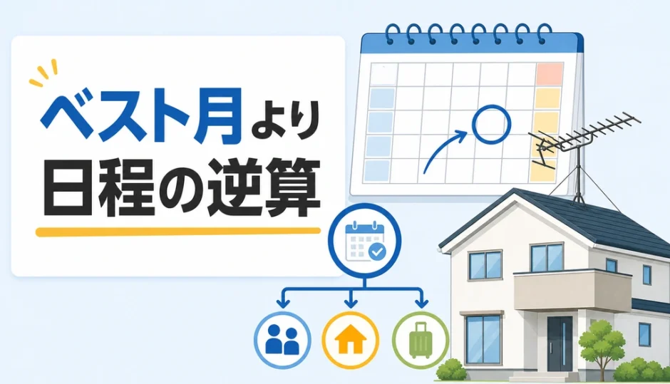 アンテナ工事はベスト月より希望日から日程を逆算することを示す図