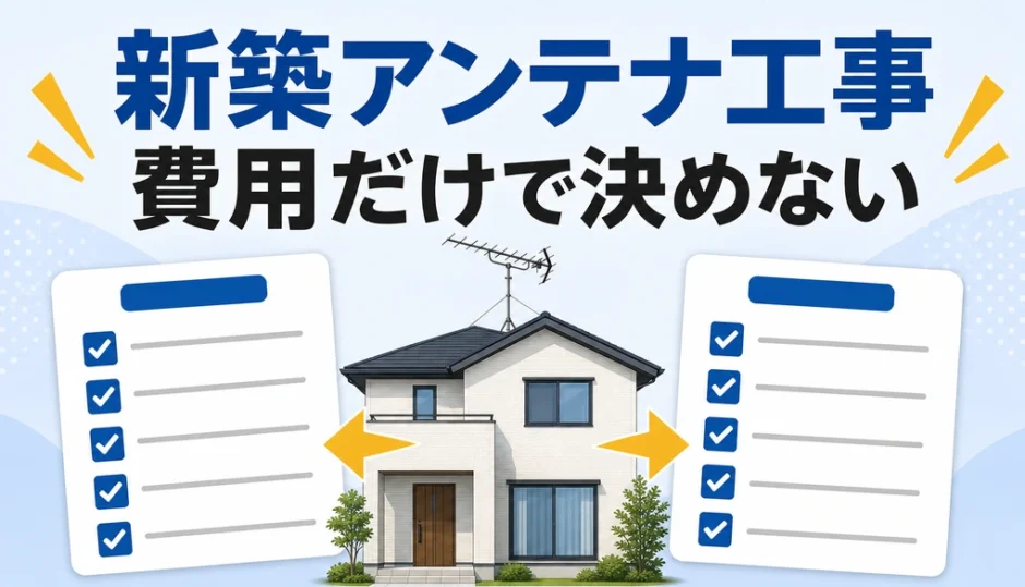 新築アンテナ工事の依頼先を費用だけで決めず見積書で比較することを示す図