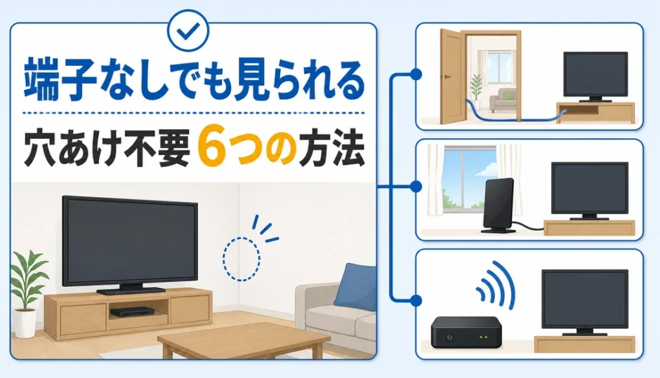 アンテナ端子のない部屋でテレビを見る穴あけ不要の方法を示すサムネイル