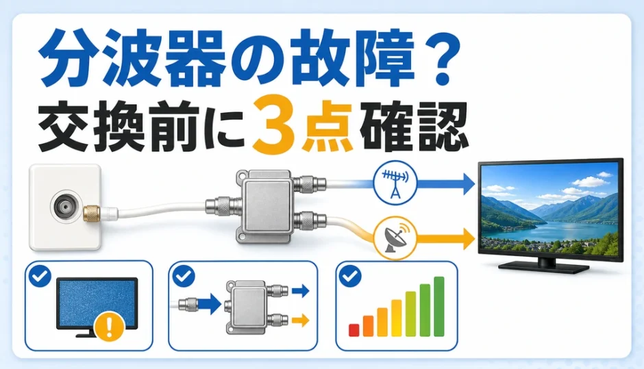 分波器の故障を疑うときに交換前の3点確認を示す図
