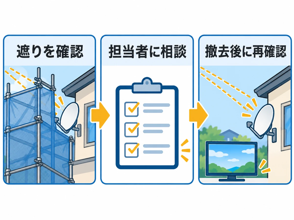 遮りを確認→担当者に相談→撤去後に再確認