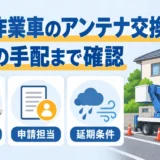 高所作業車のアンテナ交換で作業位置・申請担当・延期条件を確認する案内