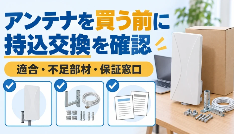 アンテナを買う前に持込交換の適合・不足部材・保証窓口を確認するイメージ