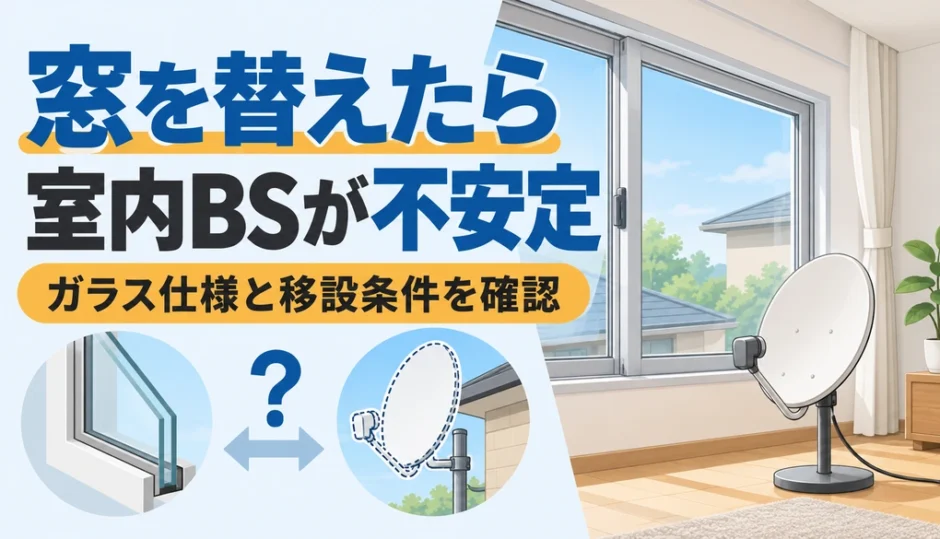 窓を替えたら室内BSが不安定。ガラス仕様と移設条件を確認するイメージ
